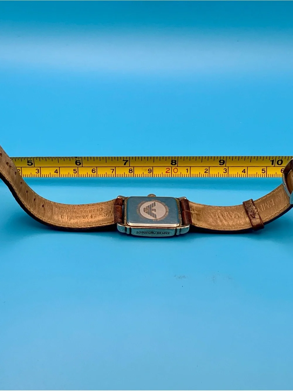 EMPORIO ARMANI AR-0204 Men’s Tank Style Quartz Wristwatch Leather Strap Working